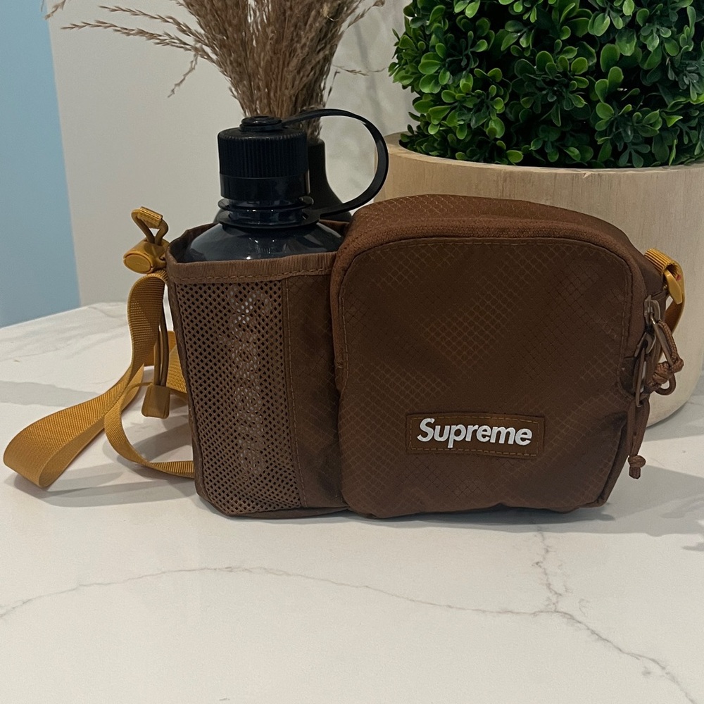 Supreme Brown Crossbody Bag with water bottle